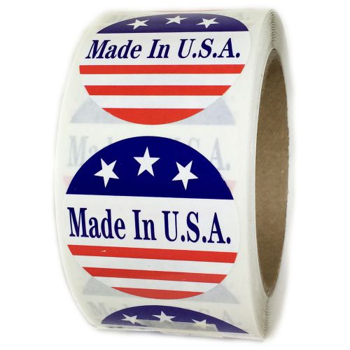Red, White and Blue &#034;Made in U.S.A.&#034; 3 Stars Labels Stickers 2&#034; diameter 500 ct