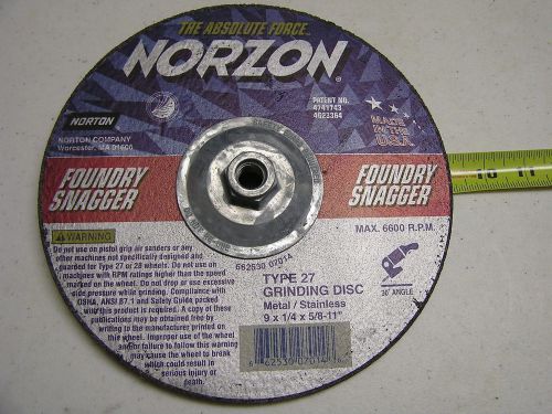 Norzon type 27 grinding disc 9&#034;x1/4&#034;x5/8&#034;-11 tpi foundry snagger heavy duty 0324 for sale