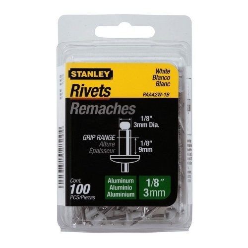 Stanley paa42w-1b 1/8 inch x 1/8 inch white aluminum rivets,pack of 100(pack ... for sale
