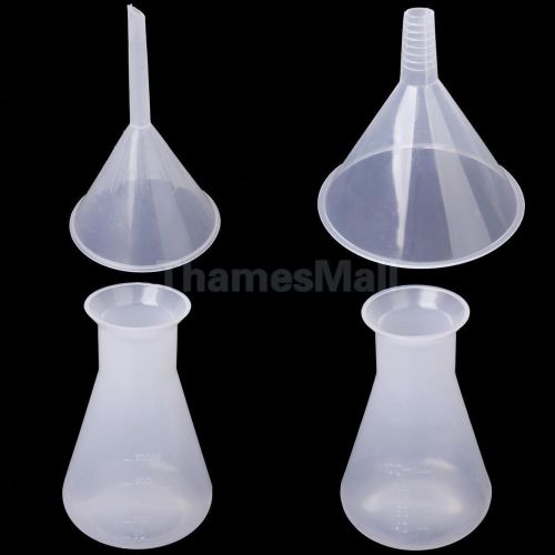 90mm + 150mm funnel &amp; 100ml + 250ml conical flask bottle for kitchen lab measure for sale