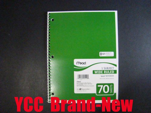 Mead Spiral Notebook,1 subject,70 sheets,wide ruled,green cover,10.5 x 8 in,1pk
