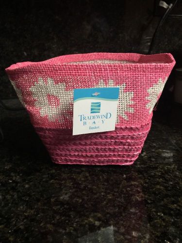 Small Pink Open  Basket Straw and Fabric -Tradewind Bay-ideal for Gift packaging