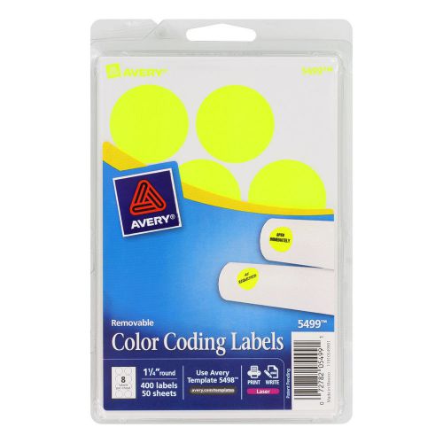 Avery Print or Write Removable Color-Coding Labels, 1-1/4&#034;&#034; dia, Yellow, 400/Pk