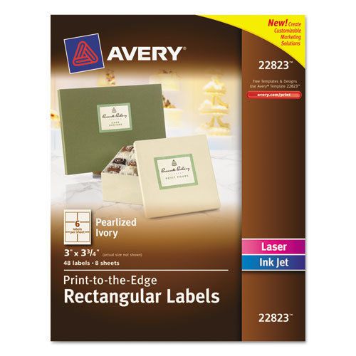 Rectangle Print-to-the-Edge Labels, 3 x 3 3/4, Pearl, 48/Pack