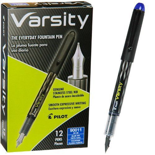 New Design, Pilot Varsity Fountain Pen 90011, Blue Ink, Box of 12 Pens