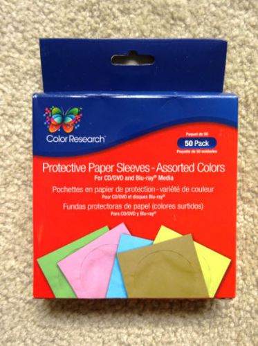 CD/DVD Protective Paper Blue Ray Sleeves Assorted color with Slap 50-Pack