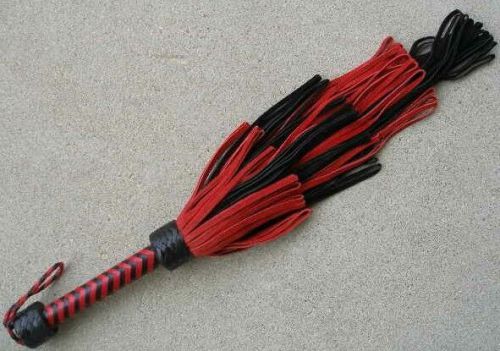 NEW Leather Flogger Whip BLACK/RED 182 TAIL SALE - Great For COSPLAY &amp; FARM TOOL