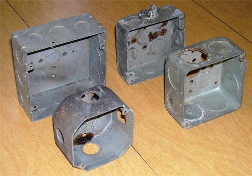 Lot of 9 Varied Electrical Boxes, 4&#034; Square, Octagon - Used