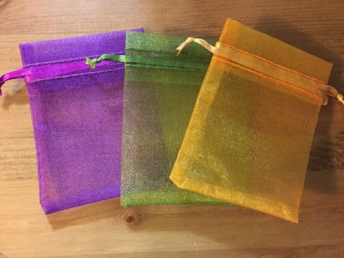 Lot of 3 - Small Jewelry Organza Drawstring Pouch Bags - NEW - 3&#034; x 4&#034;