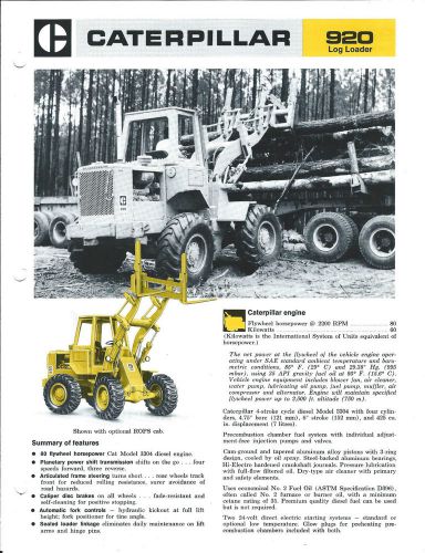 Equipment brochure - caterpillar - 920 - wheel log loader logging c1974 (e3075) for sale