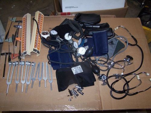 Big lot exam items stethoscopes reflex hammers sphygmomanometers cuffs forks for sale
