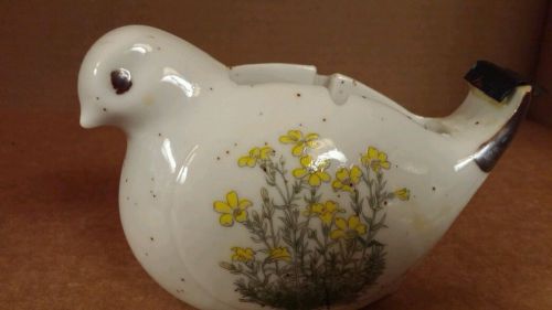 Vintage japanese Bird Tape Dispenser Ceramic with Flowers and Wood Spool