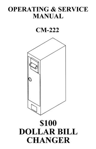 Antares Dollar Bill Changer, CM 222 Operations Manual PDF