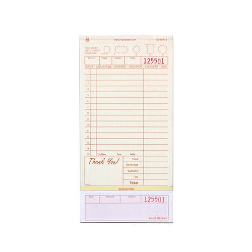 Royal tan guest check board, carbonless, 3 part loose, case of 8 packs, gc4997-3 for sale