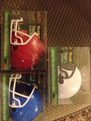 Three (3) Scotch 3M Magic Tape Dispenser Football Helmet, Each Incds 1 Roll Tape