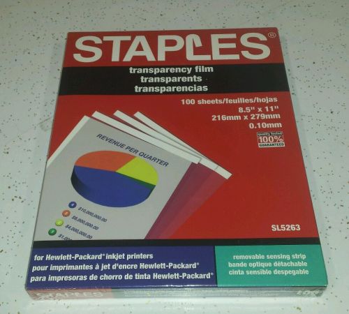 NEW! STAPLES Transparency Film SL5263 100 sheets 8.5&#034;x11&#034; FOR HP, IBM &amp; MORE