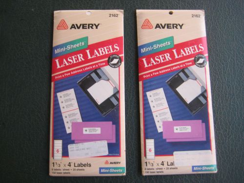LOT OF 2 Avery 2162 Mini-Sheets Laser/Ink Jet Labels 1-1/3 x 4 White 150 Pack