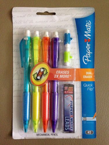 Paper Mate Mechanical Pencils With Free Leads, Dual Eraser, .07mm, Pack Of 4