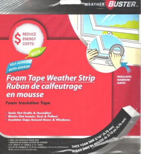 One (1) roll of weather buster self adhesive foam insulation tape weather strip for sale