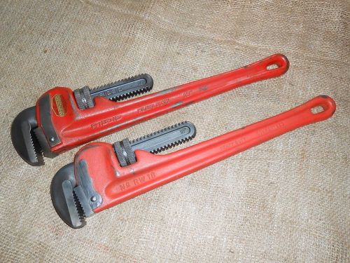 Two(2) USA Pro Quality 18&#034; Pipe Wrenches, Ridgid &amp; Reed, Cast Iron Handles