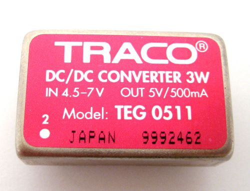 Traco 3-Watt DC/DC Converter: 4.5-7V Input, 5V/.50A Output: Model TEG-0511