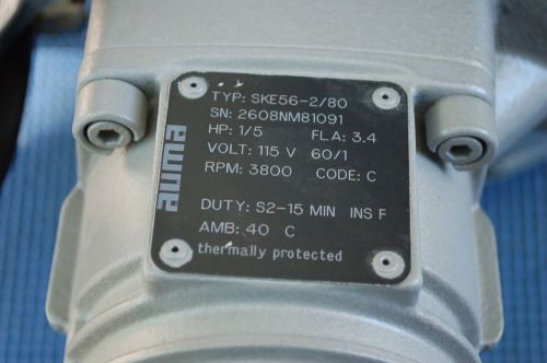 Auma actuator sgexc 10.1 ske56-2/80 rpm 3800 hp 1/5 fla 3.4 ske56 2/80 for sale