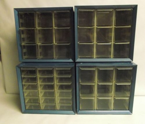 Lot 4 Vintage Akro-Mils Parts Cabinet 3 - 9 Drawer 1 - 18 Drawer  Blue Metal