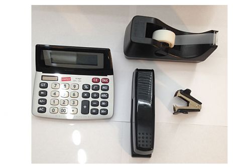 Calculator, Tape Dispenser, Stapler &amp; Staple Remover (4 piece set)