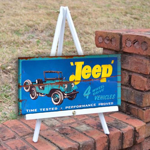 Vintage Jeep 4x4 weathered antique look - metal wall decor for garage bar