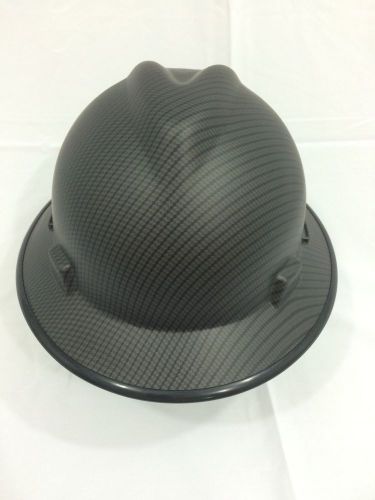 New custom msa vgard hardhat w/fastrac graphite &amp; black carbon fiber flat (gcff2 for sale
