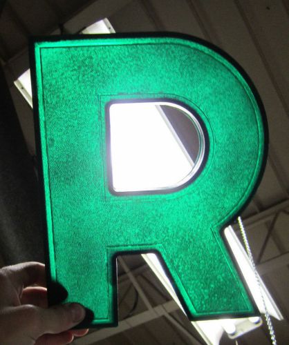 Vtg Wagner Sign Letter &#034;R&#034; Marquee Display Green Plastic Hanging Industrial