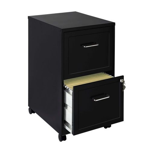 Black New 2-Drawer Locking Vertical Mobile Filing File Cabinet with Casters