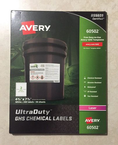 Avery UltraDuty GHS Chemical Labels for Laser Printers 4-3/4&#034; x 7-3/4&#034; 100 Pack