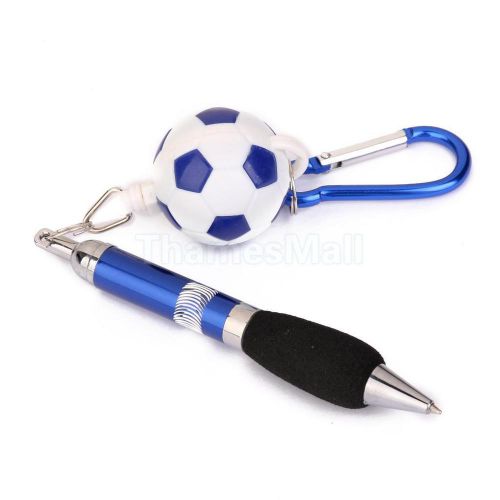 Blue retractable ballpoint pen golf scoring pocket pen w/ football carabiner for sale