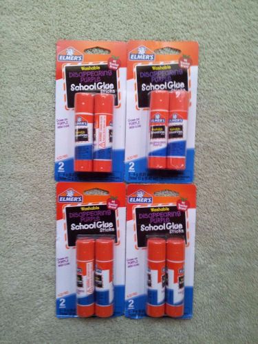 Lot Of Four New 2 Pack Elmer&#039;s Disappearing Purple School Glue Sticks Washable