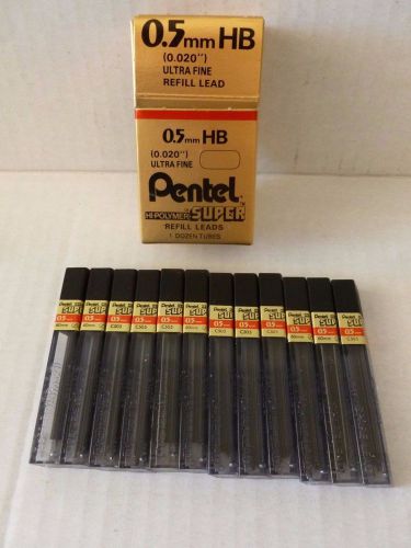 Pentel Hi Polymer Super  Refill LEADS 0.5mm HB Ultra Fine 12 Tubes 144 Pieces