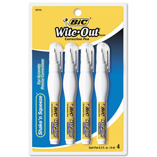 Bic Wite-Out Shake&#039;n Squeeze Correction Pens, 8ml, White, 4/Pack (WOSQPP418)