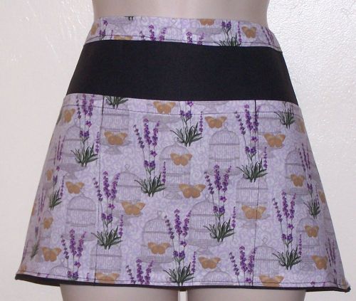 6376 Hand Made server / waitress half  APRON,3 pockets, BUTTERFLY IN  CAGE