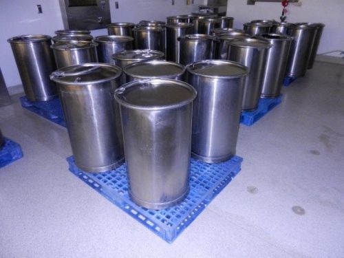 30 gallon sanitary polished stainless steel drum with clamped lid lot of 4 drums for sale