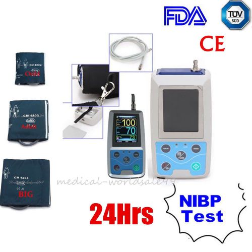 New LCD Ambulatory Blood Pressure Monitoring 24h ABPM holter+3 cuffs Carry bag