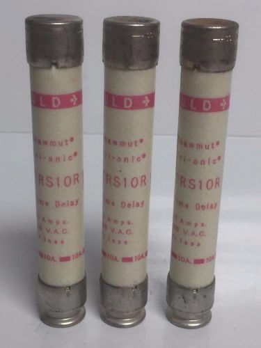 Three gould shawmut trs10r fuses trionic time delay 10a 600v fuse used for sale