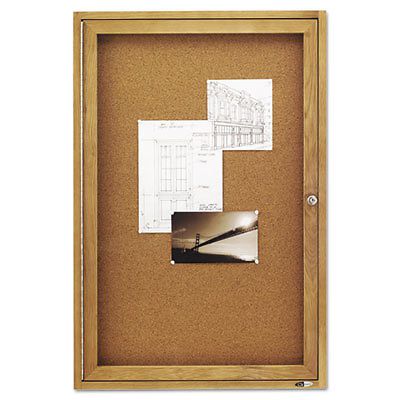 Enclosed Bulletin Board, Natural Cork/Fiberboard, 24 x 36, Oak Frame, 1 Each