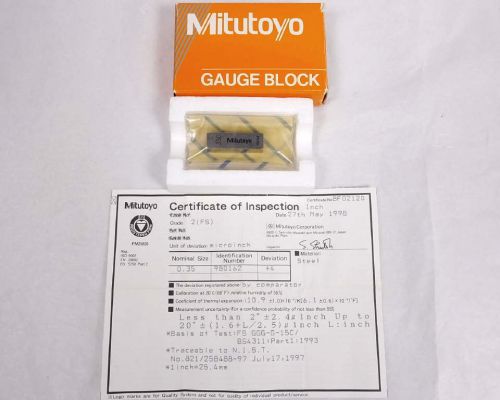 Mitutoyo 611213-23 .35 Inch Steel Gauge Gage Block Grade 2 FS NEW NOS