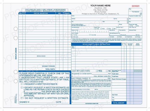 Automotive Repair Order Form - AROCC-644-3 PART Designed for use in Florida
