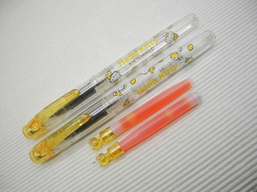 (2 Yellow Pens) Platinum Hello Kitty Preppy Stainless 0.3mm Fine Fountain Pen
