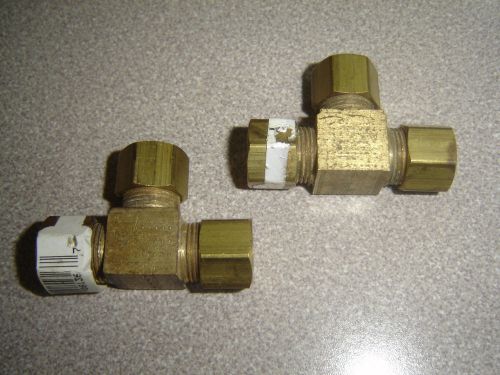 Lot of 2 union tee, brass, compression 3/8 inch, nos for sale