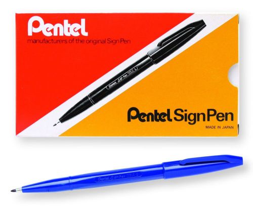 BRAND NEW BLUE Pentel Sign Pen - Fine Point (( 1 BOX OF 12 PENS )) S520-C
