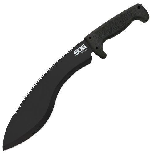 Sogfari kukri machete w/ straight and saw edge fixed 12in steel drop point blade for sale