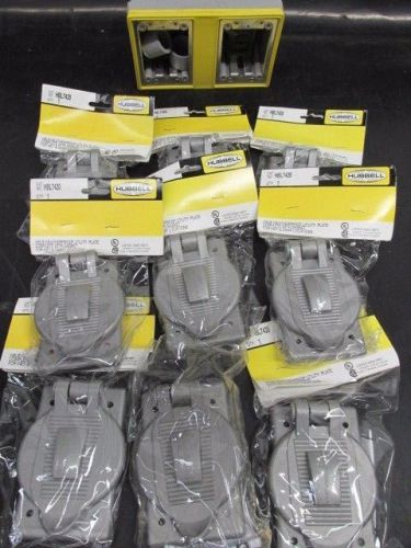 Lot of 9 Hubbell Waterproof Utility Plates and Leviton Double Outlet Box **New *