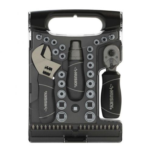 Husky multi purpose 45 piece stubby metric socket wrench screwdriver tool set for sale